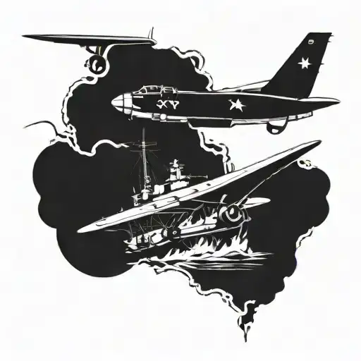 World War 2 Battleship Fighting Airplane