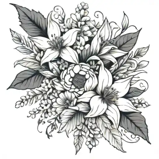 A Bouquet Of Birth Flowers Arranged In A Unique And Abstract Way