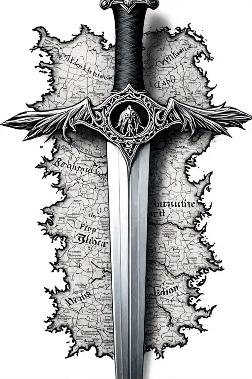 The Lord Of The Rings Aragorn Sword Map Of Middle Earth One Ring On Sword Handle