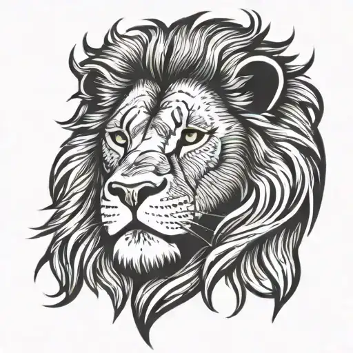 Black Shaded Lion Head With Large Mane