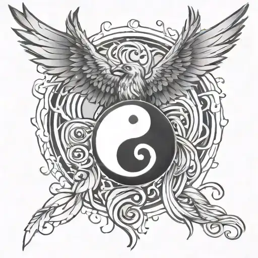 Phoenix Wrapping Wings Around Yin And Yang