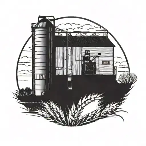 Grain Elevator On Fire With Wheat Fields In Background