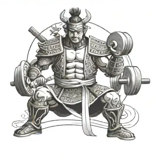Samurai Warrior In The Gym Dumbbell Transformed