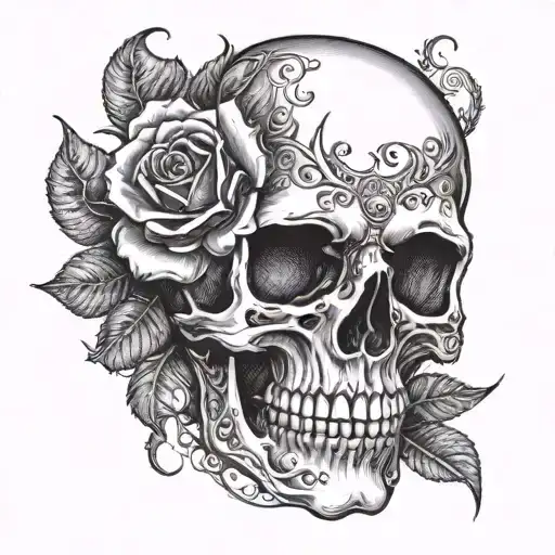 A Gothic Skull With Roses Intertwined With The Text 'Sweet Poison' In A Metal Font