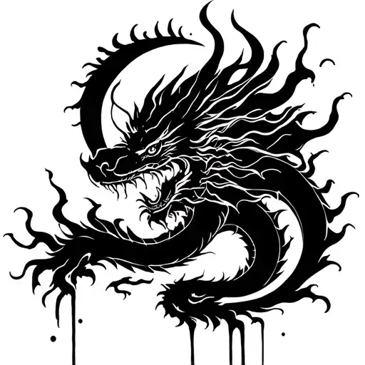 Japanese Dragon And Bloody Moon