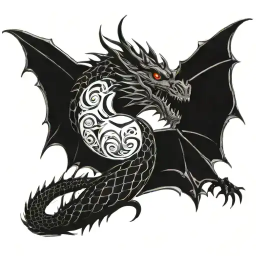 Wise Dragon With Yin Yang Symbol In Mouth Wide Open