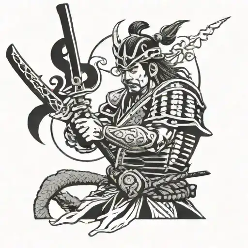 Japanese Samurai Warrior Holding A Lightning Bolt Sword