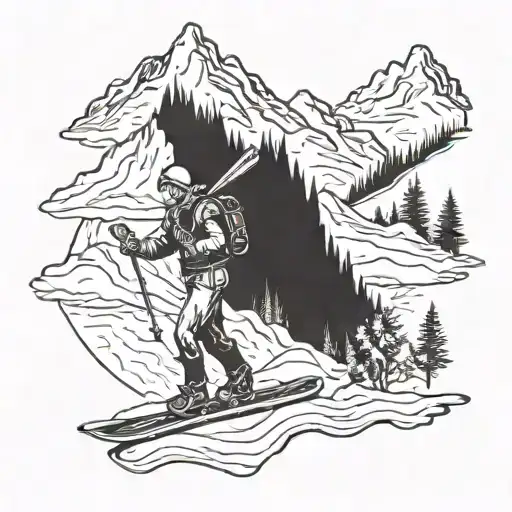 Brother Sister With Mountain And Skis