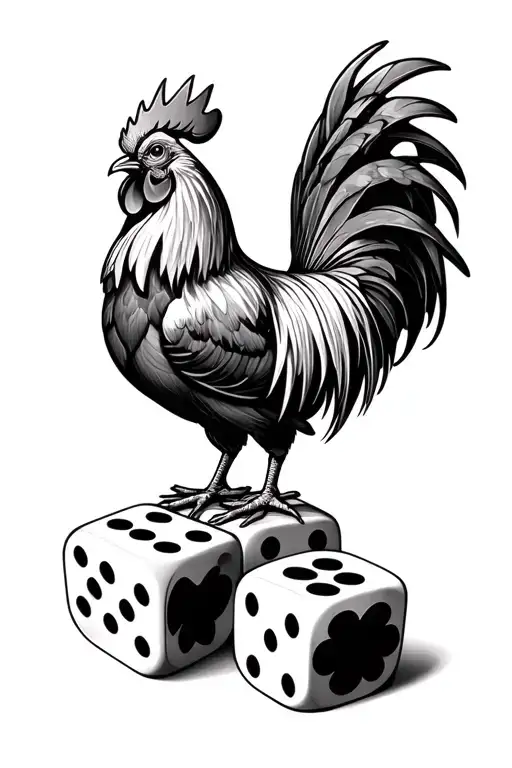Rooster Standing On Dice Symbolizing The Gamble
