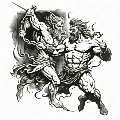 Realism Tatoto Zeus Killing Titans With Thunder Bolt