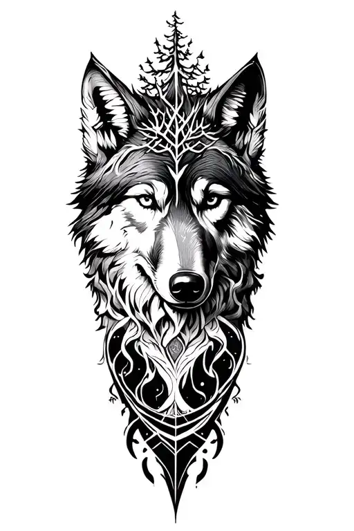 Nordic Mythology Inspired Tattoo Featuring Wolf And World Tree