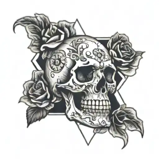 Skull And Glass On Knee