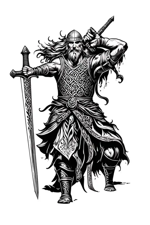 Celtic Viking Warrior Wielding A Sword