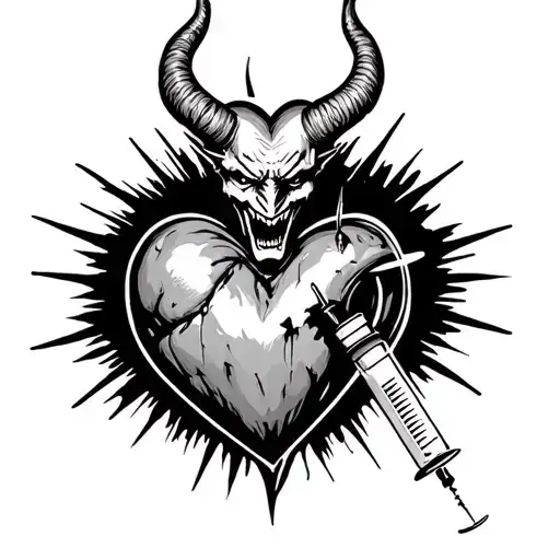 Devil Comi G Out Of A Syringe Connected To Heart