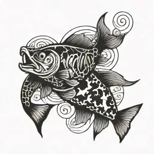 Pisces With 2 Fish And Moon Above