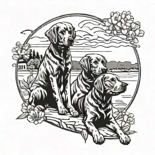 Two Sister With A Labrador Dog