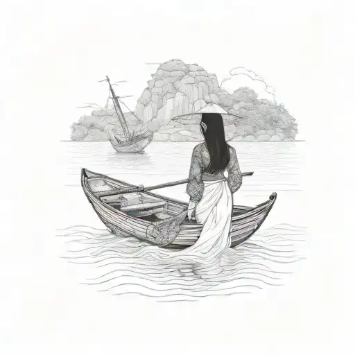 Vietnamese Woman In A Traditional Vietnamese Dress In Vietnamese Fishing Boat