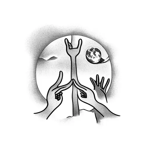 Two People Holding Hands On The Moon