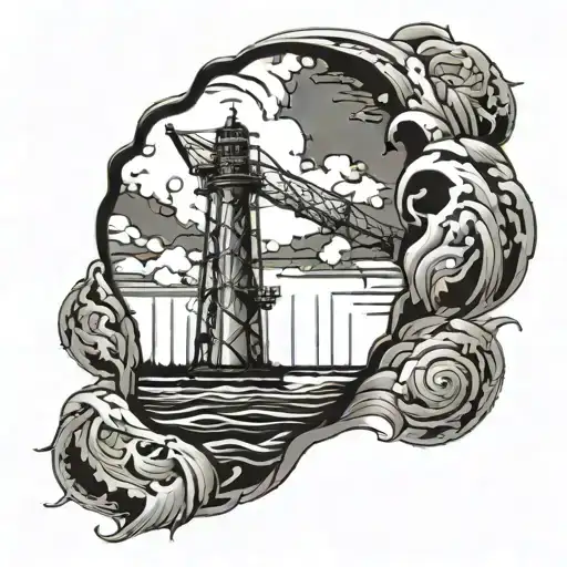 Drilling Rig And Ocean In Sleeve