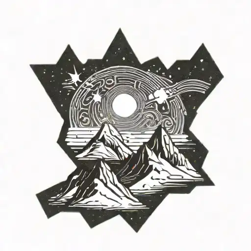 A Majestic Mountain Range Merging With A Swirling Galaxy