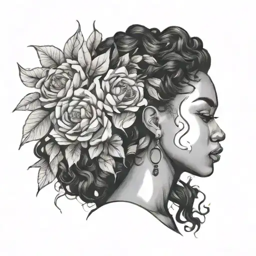 Black Woman With A Bouquet Of Flowers In Her Hair