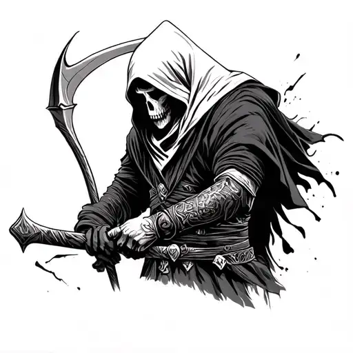Ezio From Assassins Creed With A Skull Face Holding A Scythe