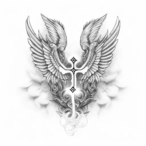 Jian Bird With Angel Wings With The Tail The Bottom Of A Cross