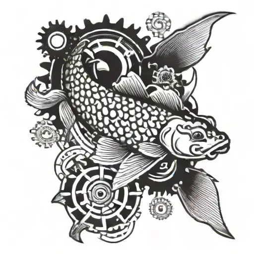 A Traditional Japanese Koi Fish With Engineering Gears As Scales