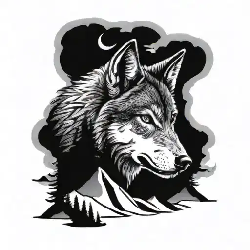 Wolf In Mountain And A Man