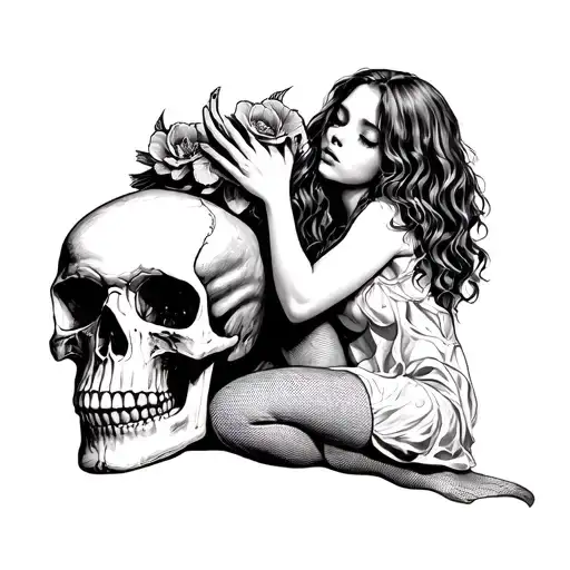 Angle Girl Cradling A Skull
