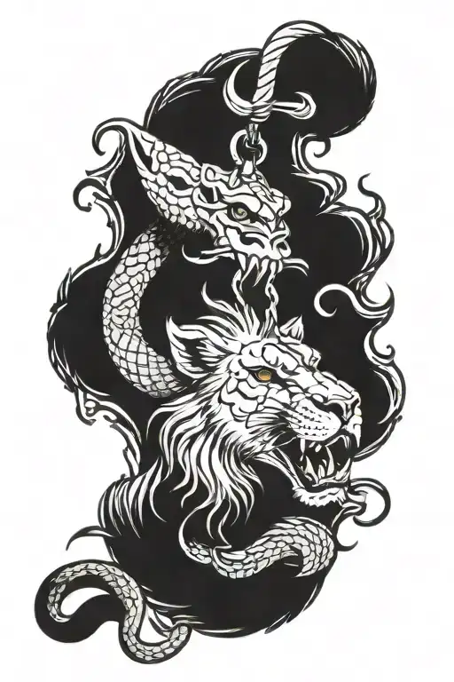 Lion Eating A Snake Hanging Dead Blood