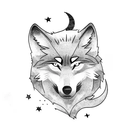 Wolf Howling At The Moon With A Starry Night Sky Background