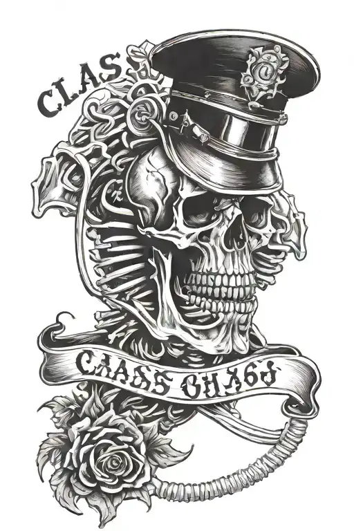 A Half Sleeve Tattoo On Forearm Police Officer Skeleton Design With Writing That Says Class 467