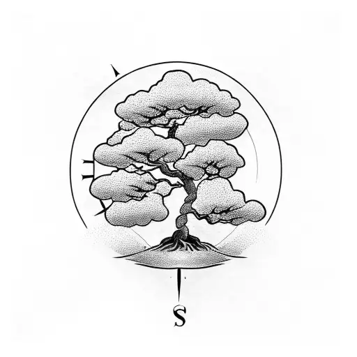 Bonsai Tree With A Compass