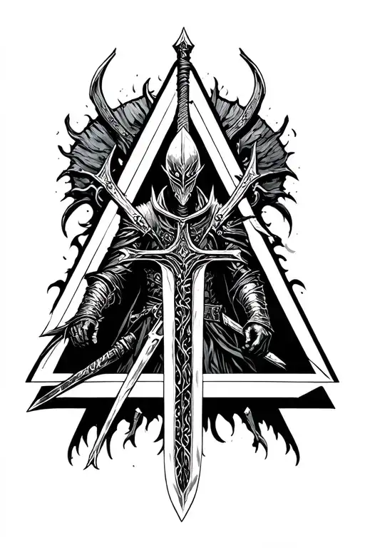 Artorias Dark Souls In A Triangle With Artorias Greatsword Behind It
