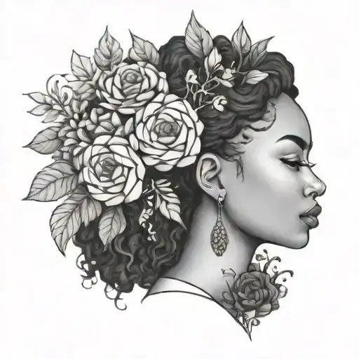 Black Woman With A Bouquet Of Flowers In Her Hair