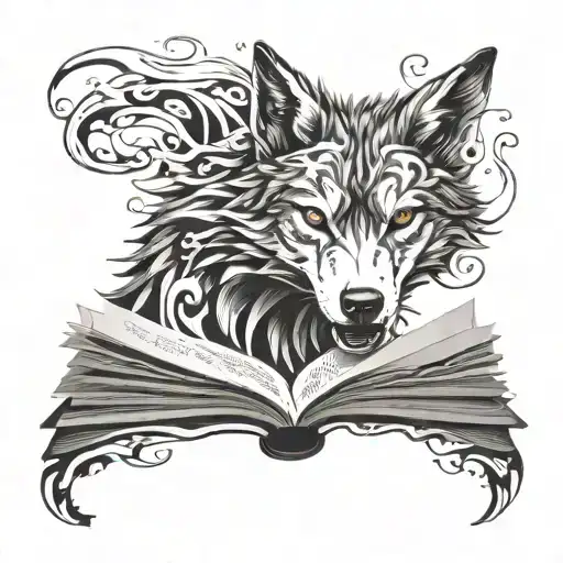 A Wolf Emerging From An Open Book With Pages Swirling Around It