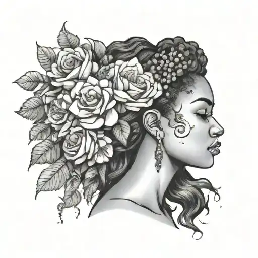 Black Woman With A Bouquet Of Flowers In Her Hair
