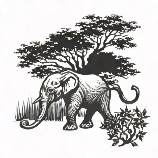 Elephant With Tree Branch