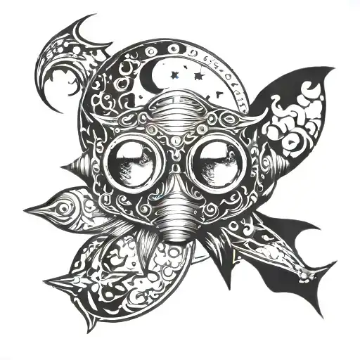 An Intricate Moon And Star Pattern Intertwined With Swimming Goggles And Fins