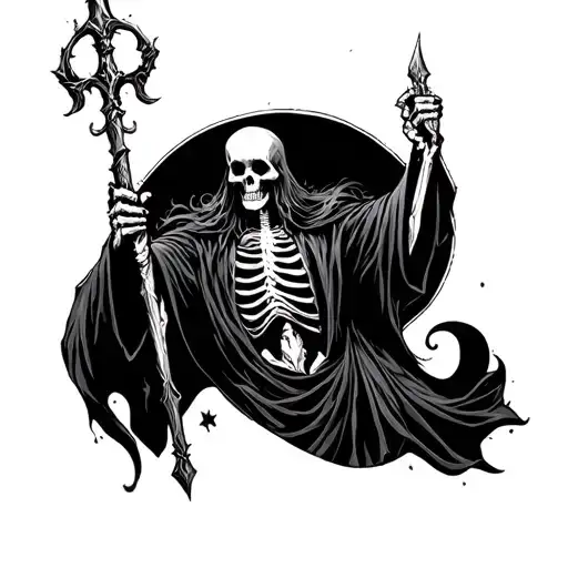 Doom Wizzard Skeleton Holding A Staff Gothic Style
