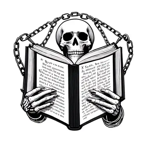 Chained Skeleton Holding Book Open