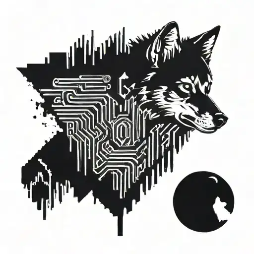 A Cyber Security Themed Tattoo Incorporating Elements Of Binary Code And A Wolf Silhouette