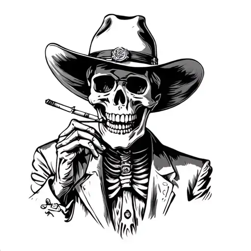 Skeleton Cowboy With Cigarette