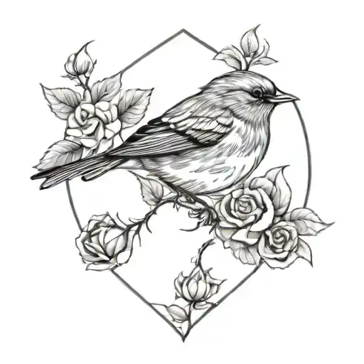 Robin With Roses And Ruby Diamond