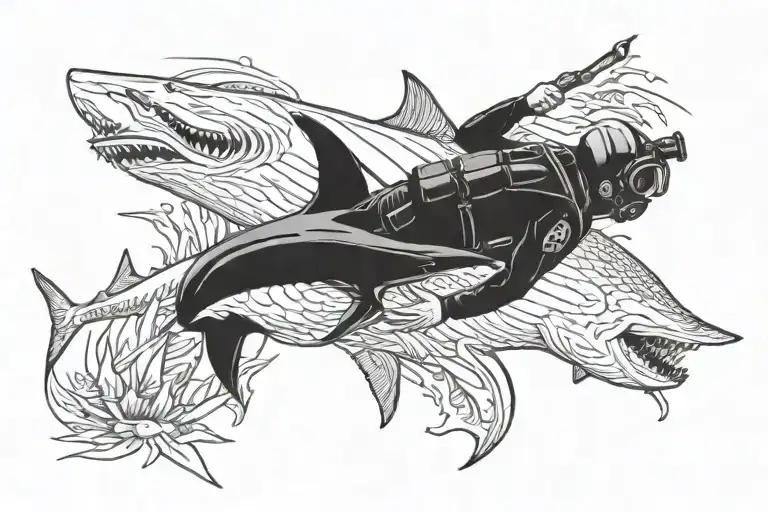 Diver Fighting Shark