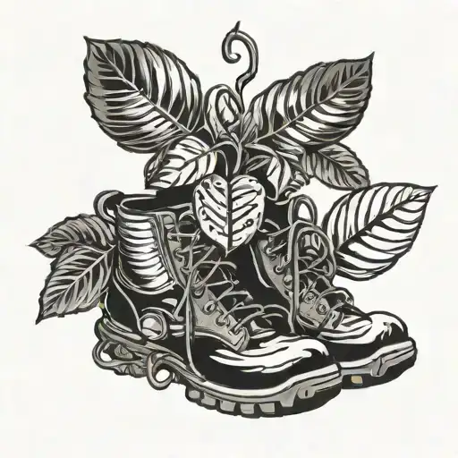 A Coffee Plant Intertwined With Hiking Boots And Musical Notes