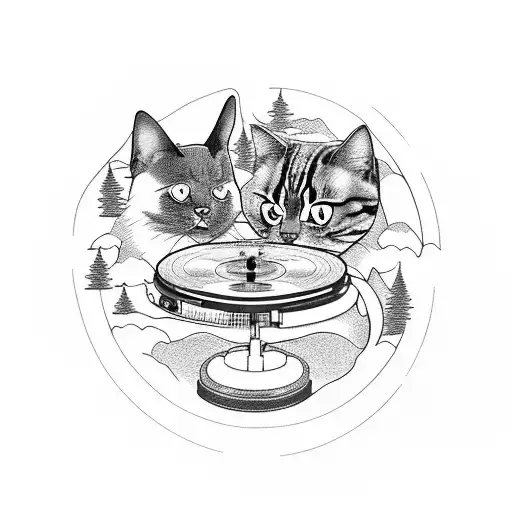 A Dog And A Cat Sitting On A Record Player In A Pnw Forest