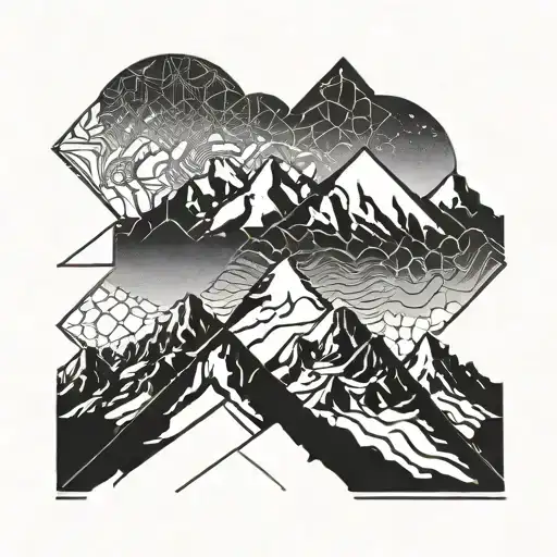 Mountain Range Silhouette With A Geometric Pattern Overlay
