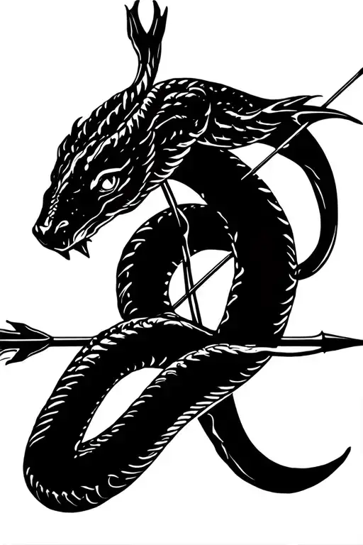 Sagittarius Snake Intertwined Around A Bow & Arrow